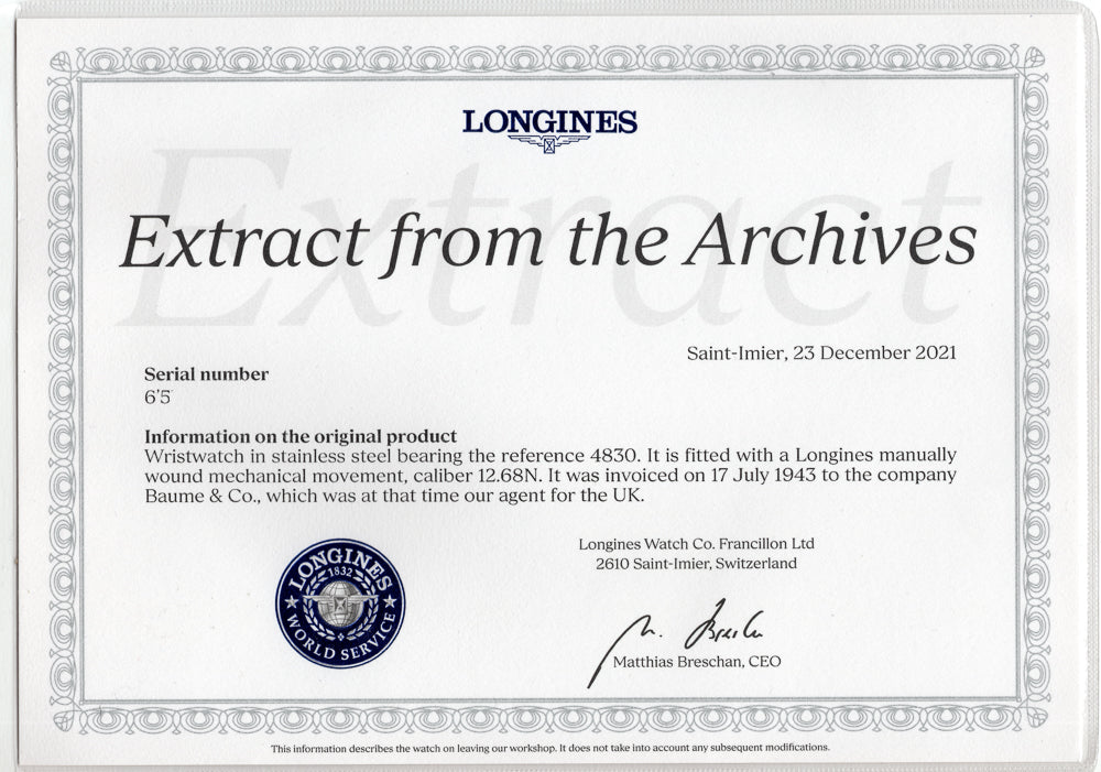 LONGINES RAF 6B/159 Extract from the Archives