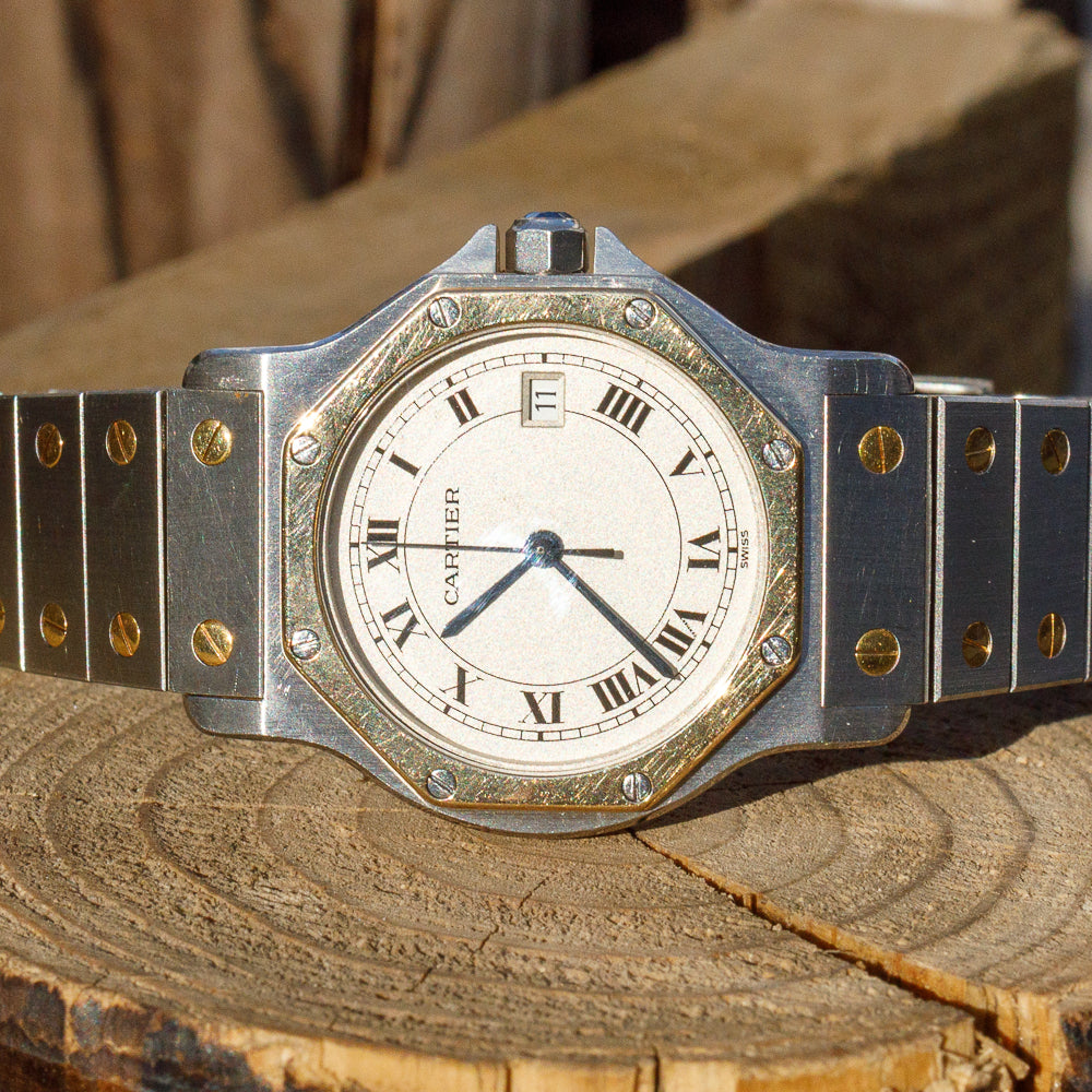 CARTIER SANTOS DE CARTIER L TWOTONE YELLOWGOLD WHITE DIAL