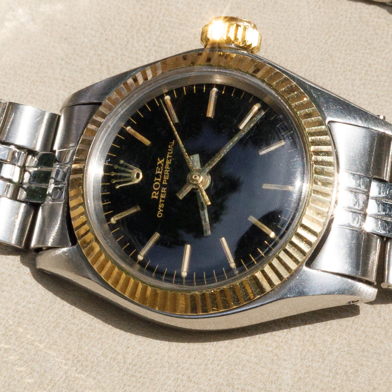 ROLEX OYSTER PERPETUAL Ref.6619 Glossy Black Gilt Dial