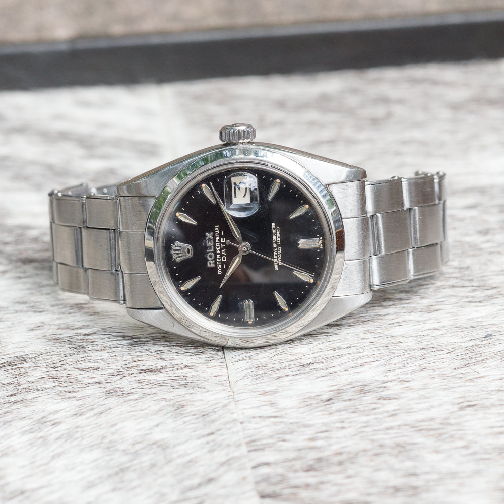 ROLEX OYSTER PERPETUAL DATE Ref.1500 Black Gilt Dial – TIMEANAGRAM