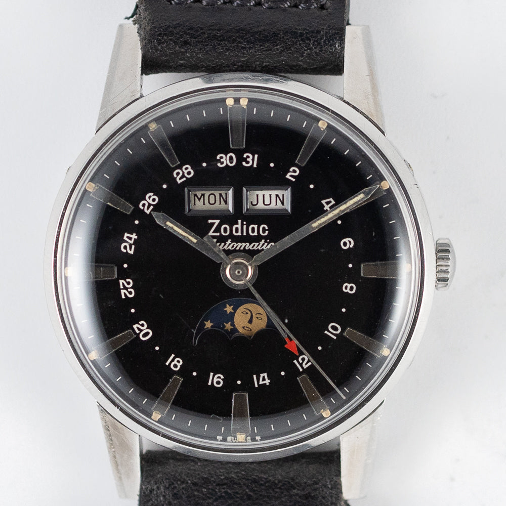 ZODIAC Triple Calendar Moonphase Black Black Gilt Dial