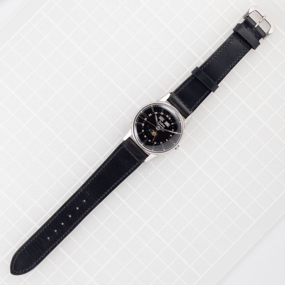 ZODIAC Triple Calendar Moonphase Black Black Gilt Dial