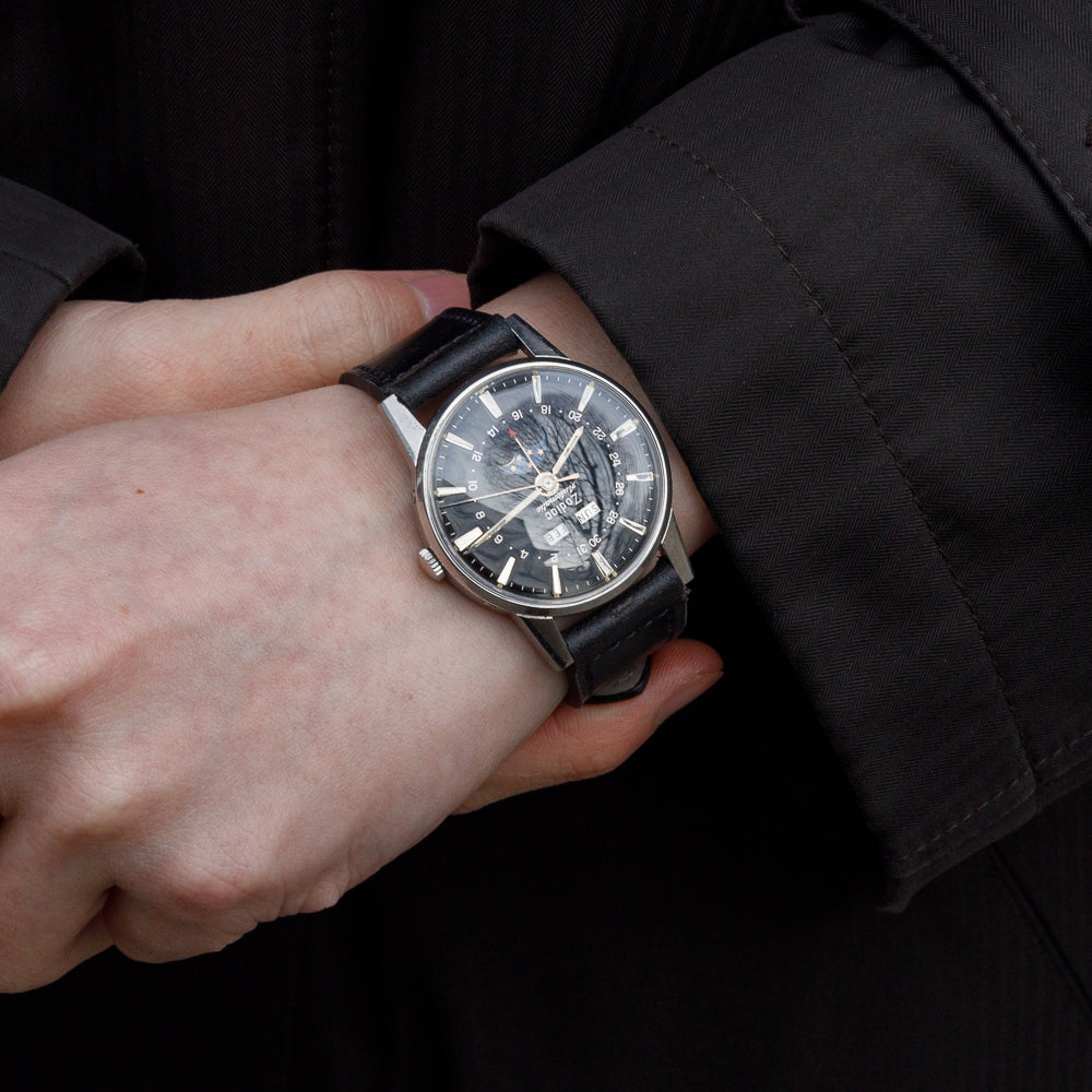 ZODIAC Triple Calendar Moonphase Black Black Gilt Dial