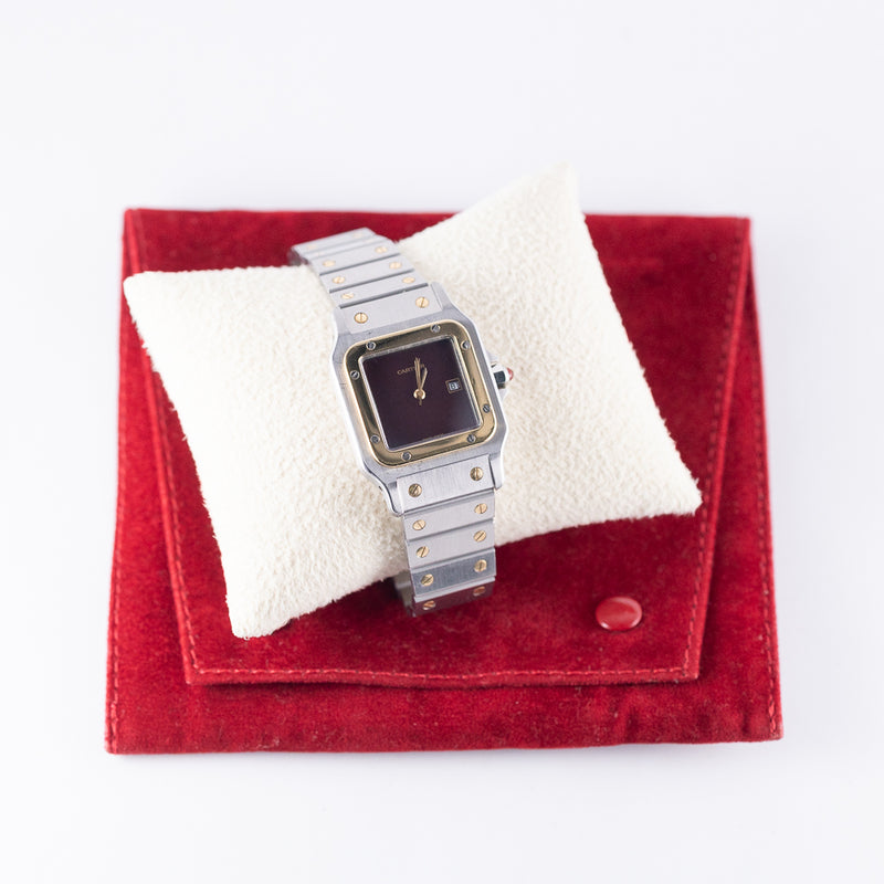 【Cartier】santos de Cartier LM 余りコマ1つ CARTIER LM Santos Carree Burgundy Ref.2961 w.Serivice BOX