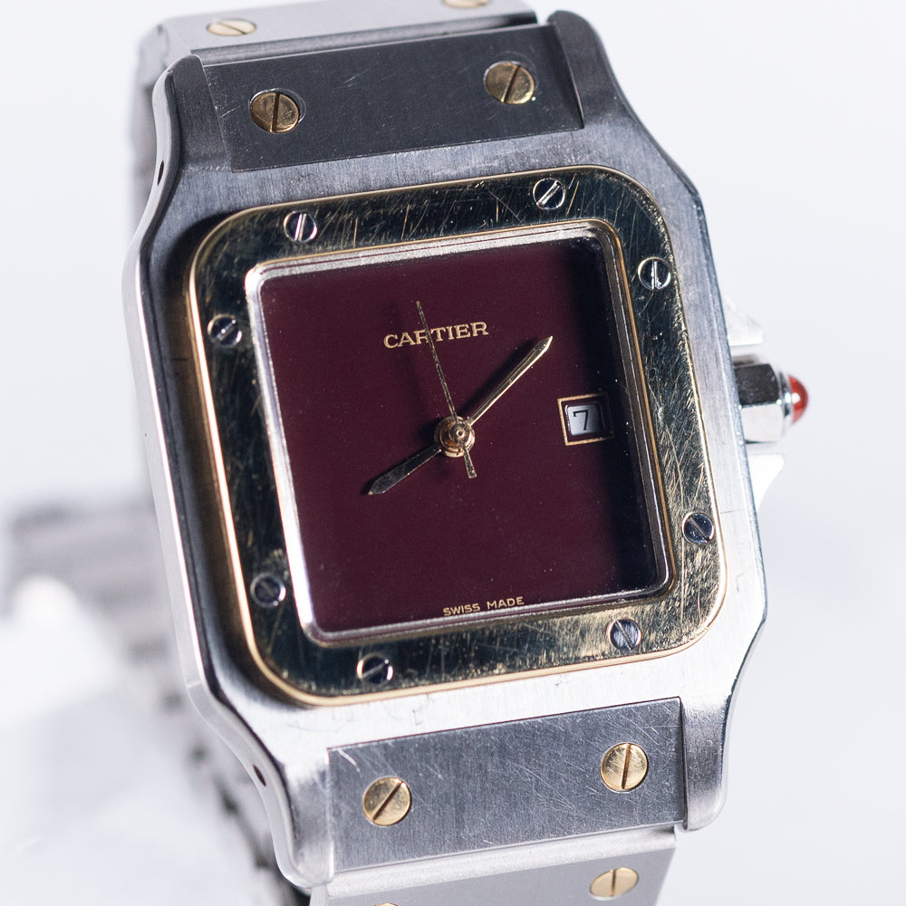 CARTIER LM Santos Carree Burgundy Ref.2961 w.Serivice BOX