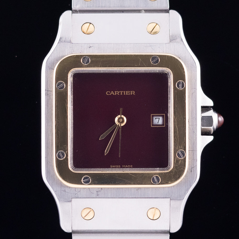 CARTIER LM Santos Carree Burgundy Ref.2961 w.Serivice BOX