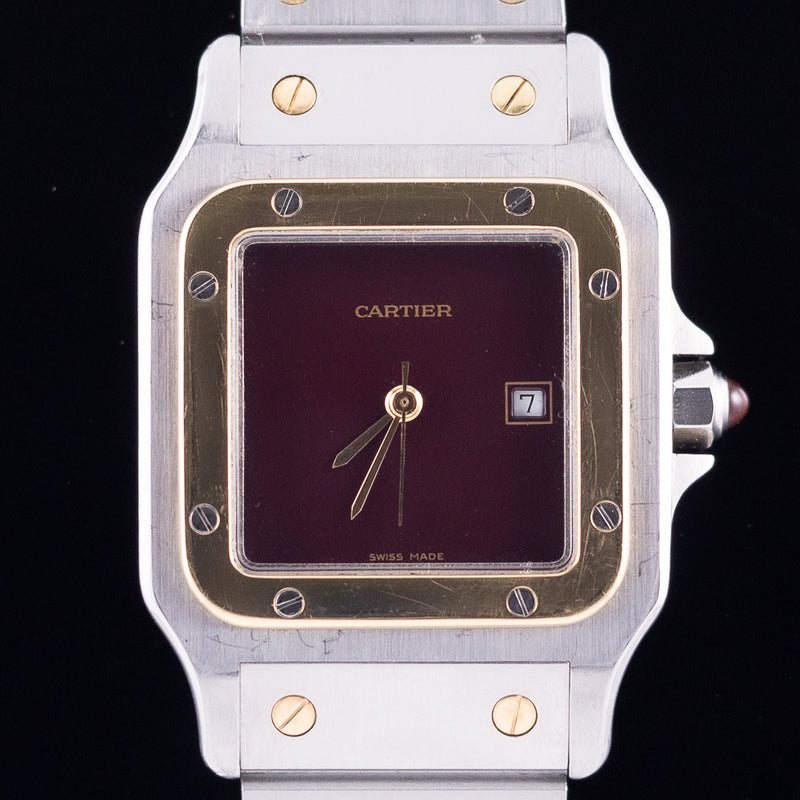 CARTIER LM Santos Carree Burgundy Ref.2961 w.Serivice BOX