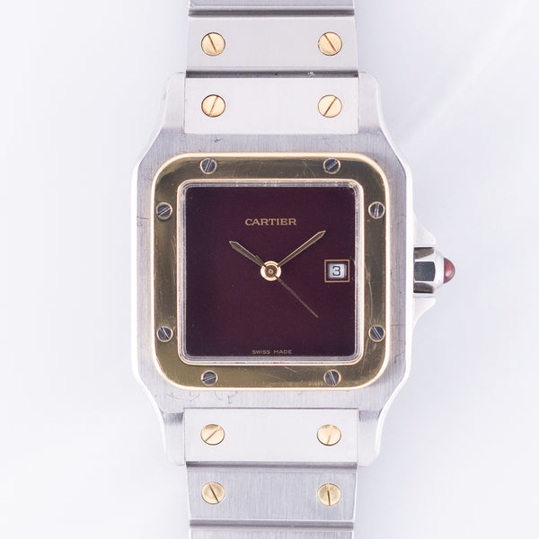 CARTIER LM Santos Carree Burgundy Ref.2961 w.Serivice BOX