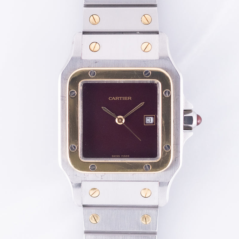 CARTIER LM Santos Carree Burgundy Ref.2961 w.Serivice BOX
