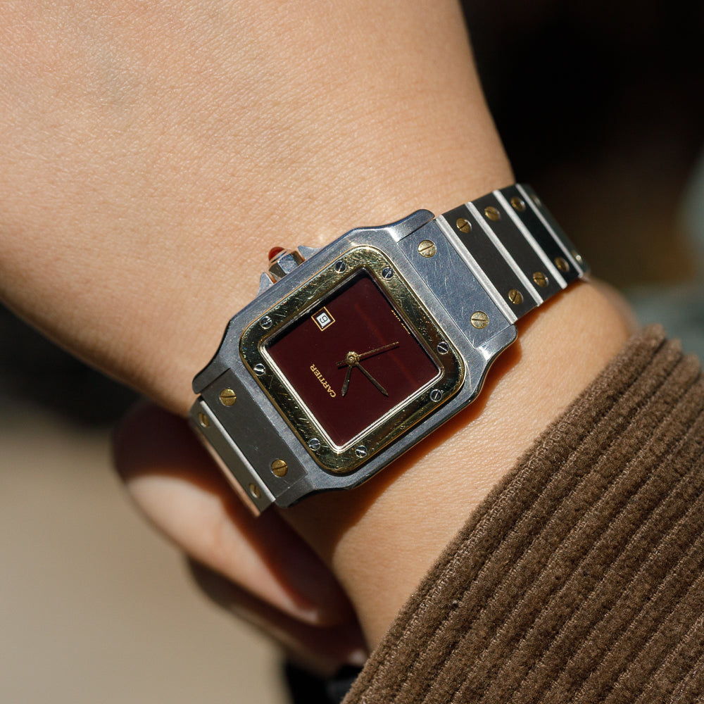 CARTIER LM Santos Carree Burgundy Ref.2961 w.Serivice BOX
