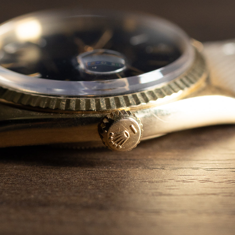 ROLEX DATEJUST Big Coronet Black Gilt Dial 14KYG Ref.1601