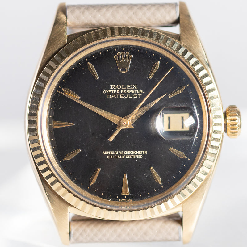 ROLEX DATEJUST Big Coronet Black Gilt Dial 14KYG Ref.1601