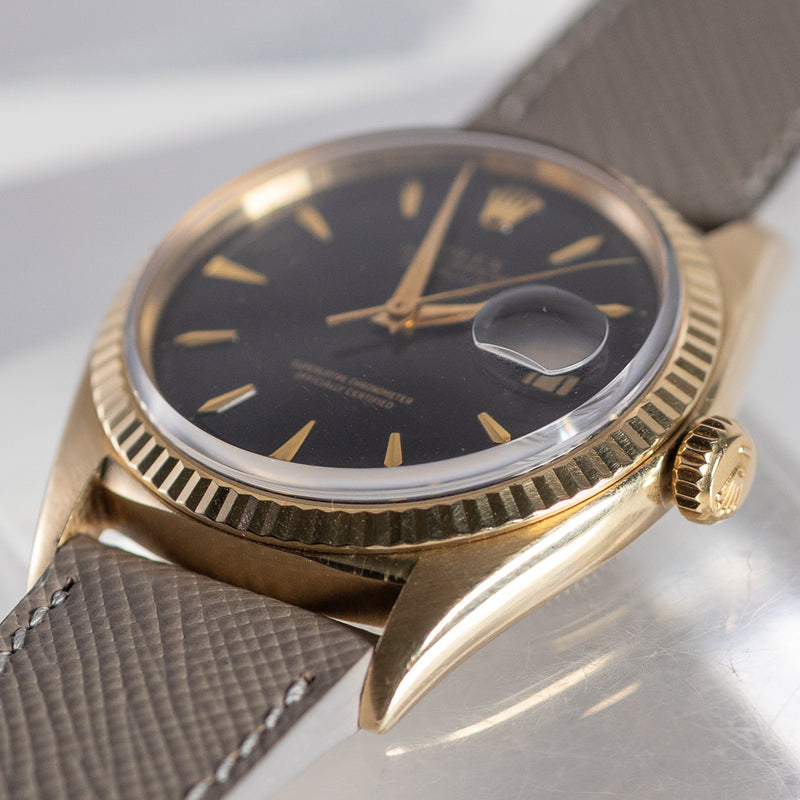 ROLEX DATEJUST Big Coronet Black Gilt Dial 14KYG Ref.1601