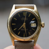 ROLEX DATEJUST Big Coronet Black Gilt Dial 14KYG Ref.1601