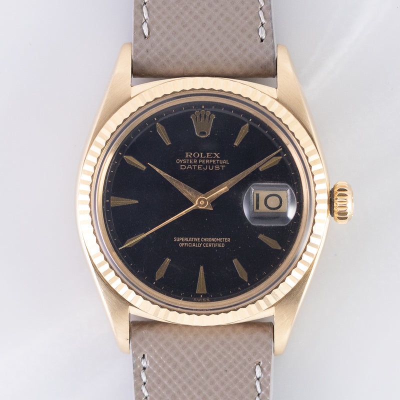 ROLEX DATEJUST Big Coronet Black Gilt Dial 14KYG Ref.1601