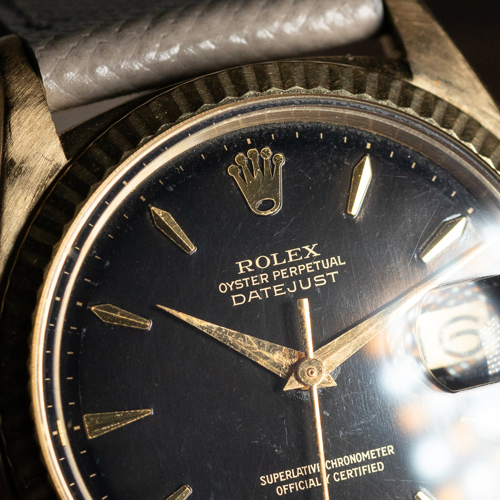 ROLEX DATEJUST Big Coronet Black Gilt Dial 14KYG Ref.1601