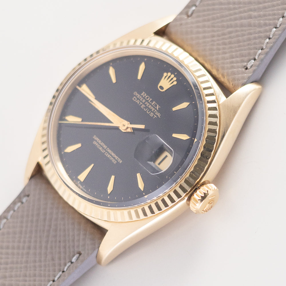 ROLEX DATEJUST Big Coronet Black Gilt Dial 14KYG Ref.1601