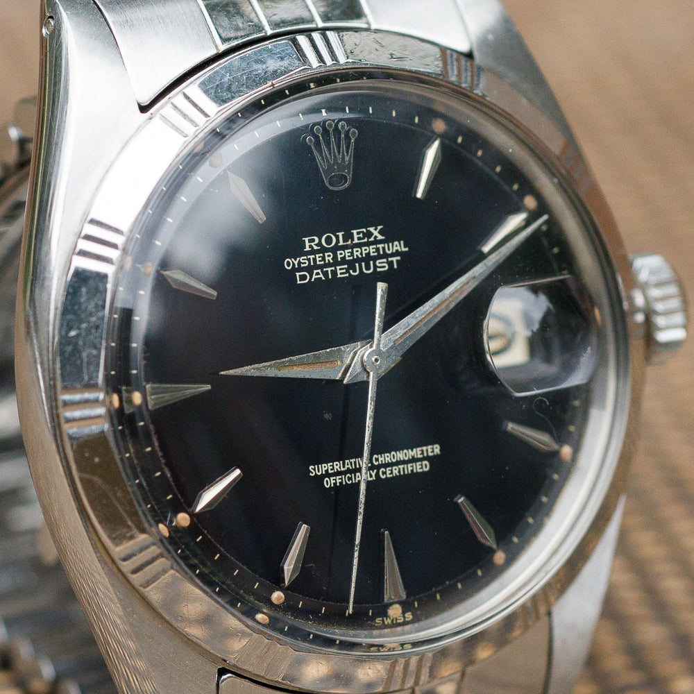ROLEX DATEJUST Ref.1603 Bamboo Bezel Black Gilt Dial – TIMEANAGRAM
