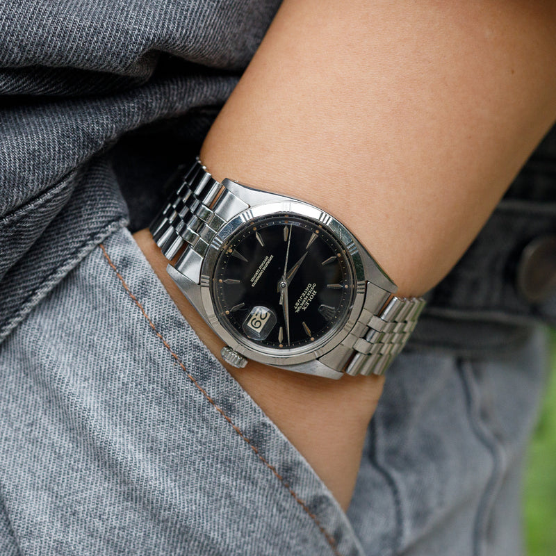 ROLEX DATEJUST Ref.1603 Bamboo Bezel Black Gilt Dial – TIMEANAGRAM
