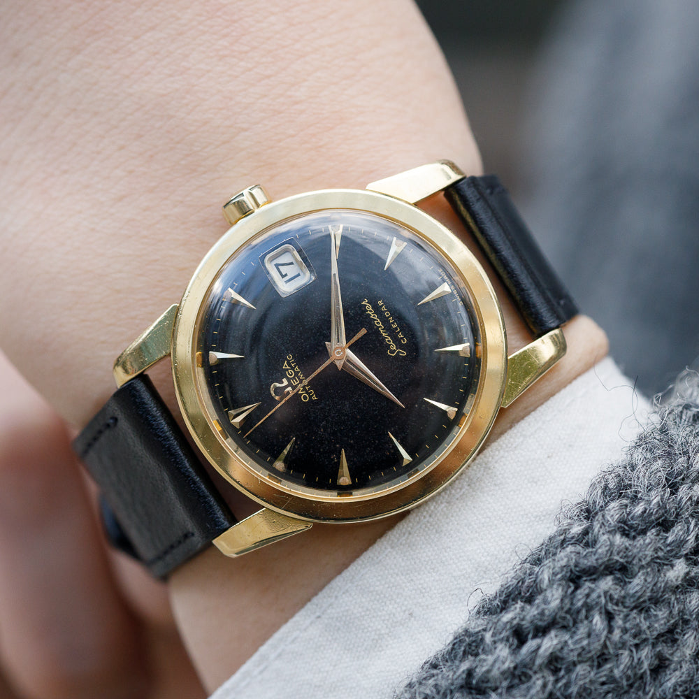OMEGA Seamaster Ref.2849 18K Yellow Gold Black Gilt Dial w.Box and Paper