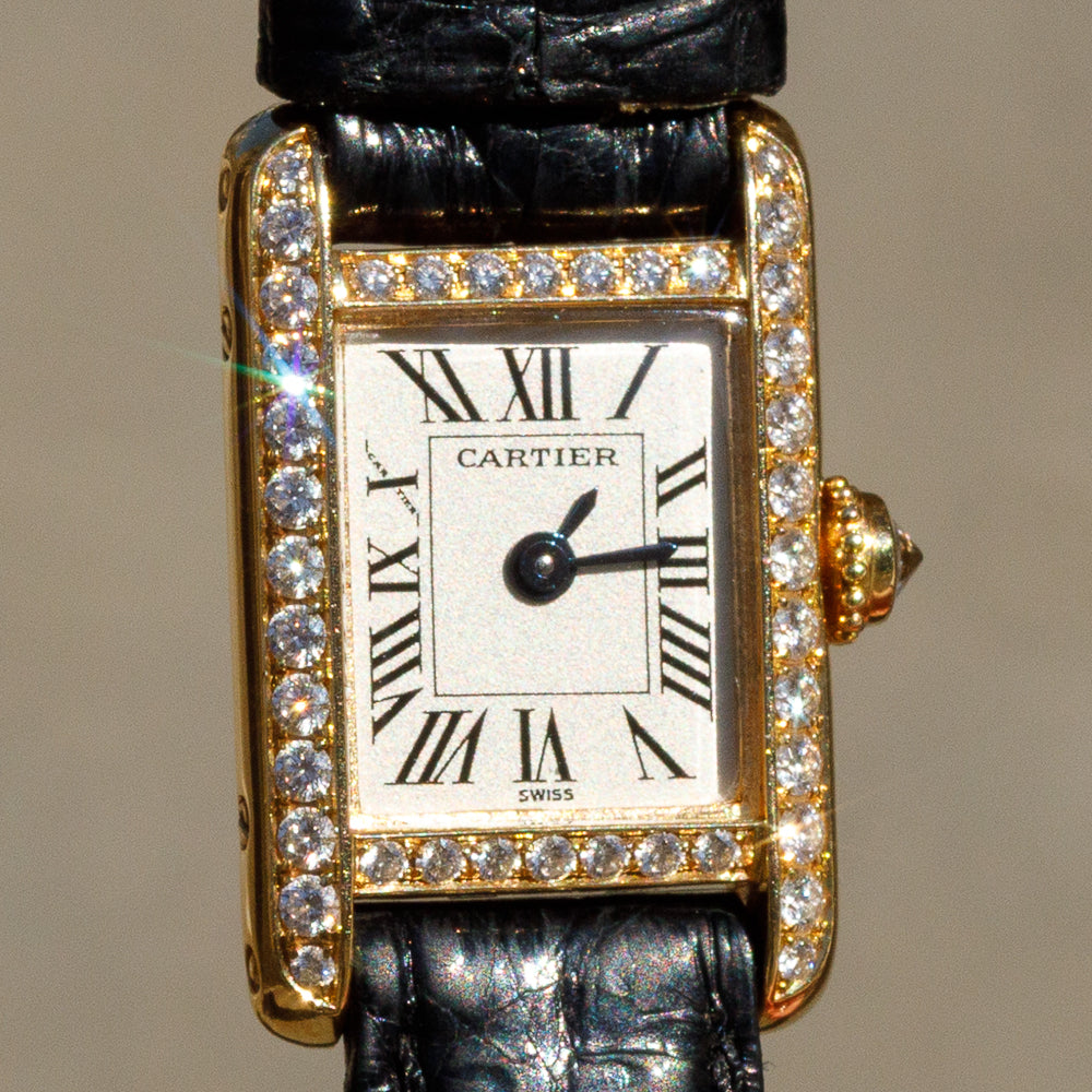 CARTIER PM Mini TANK Louis Cartier Pave Diamond Bezel Ref.828001