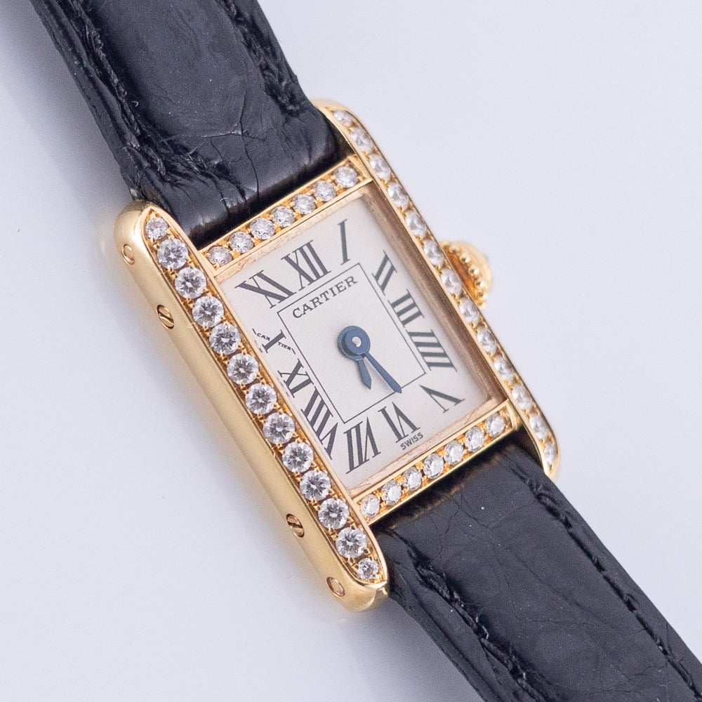 CARTIER PM Mini TANK Louis Cartier Pave Diamond Bezel Ref.828001