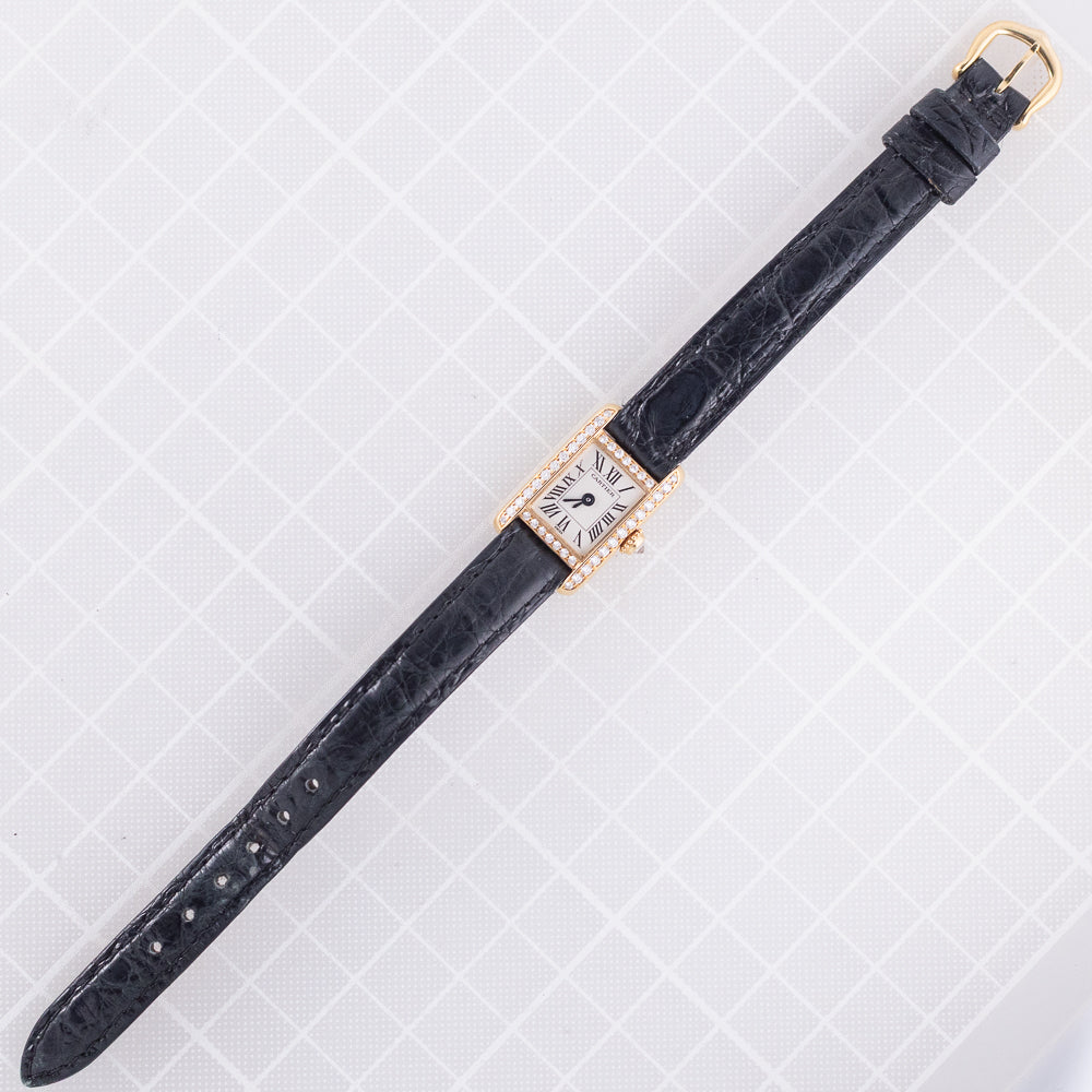 CARTIER PM Mini TANK Louis Cartier Pave Diamond Bezel Ref.828001