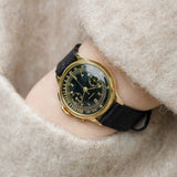 LONGINES Cal.13ZN Chronograph Black Gilt Dial 18K Yellow Gold