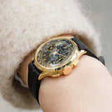LONGINES Cal.13ZN Chronograph Black Gilt Dial 18K Yellow Gold