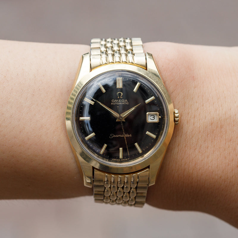 OMEGA Seamaster Ref.166.010 Gold Top Glossy Black Gilt Dial
