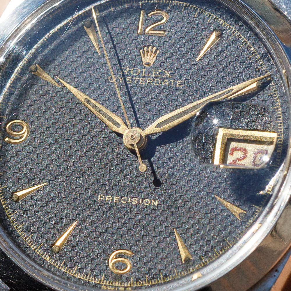 ROLEX OYSTERDATE Ref.6294 Black Honeycomb Dial with elastic Bracelet –  TIMEANAGRAM