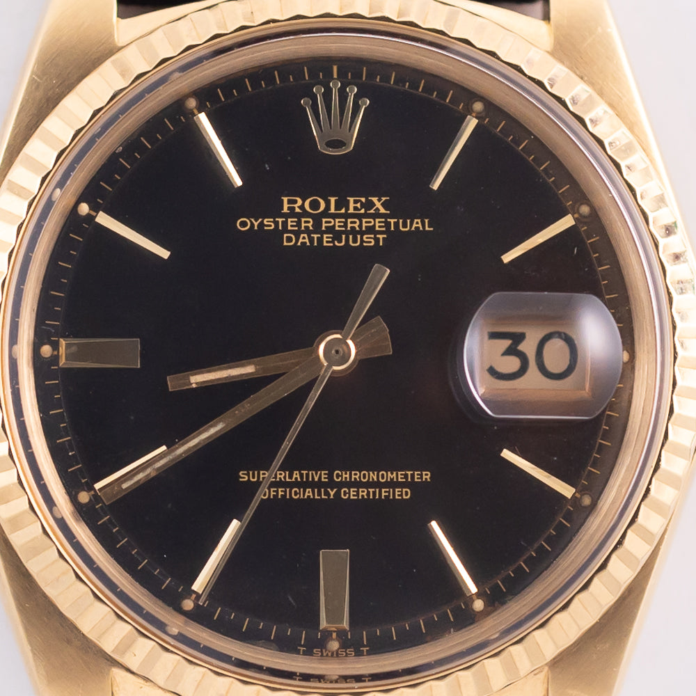 ROLEX DATEJUST Ref.1601 Tropical Black Gilt “Doorstop Dial” 18K ROLEX DATEJUST Ref.1601 Tropical Black Gilt “Doorstop Dial” 18K