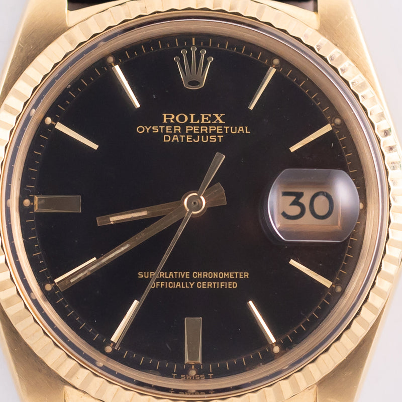 ROLEX DATEJUST Ref.1601 Tropical Black Gilt “Doorstop Dial” 18K Yellow Gold