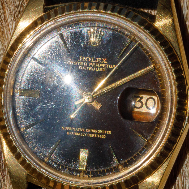 ROLEX DATEJUST Ref.1601 Tropical Black Gilt “Doorstop Dial” 18K Yellow Gold