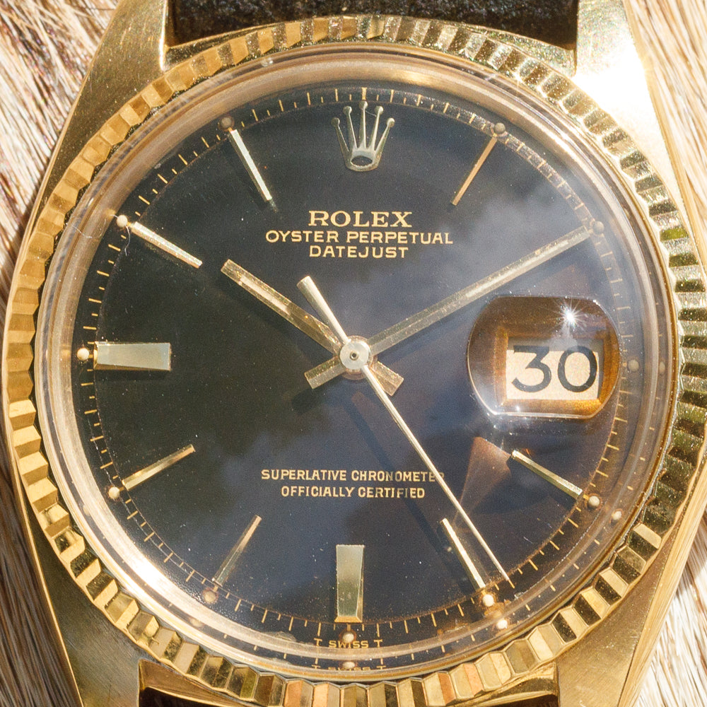 ROLEX DATEJUST Ref.1601 Tropical Black Gilt “Doorstop Dial” 18K Yellow