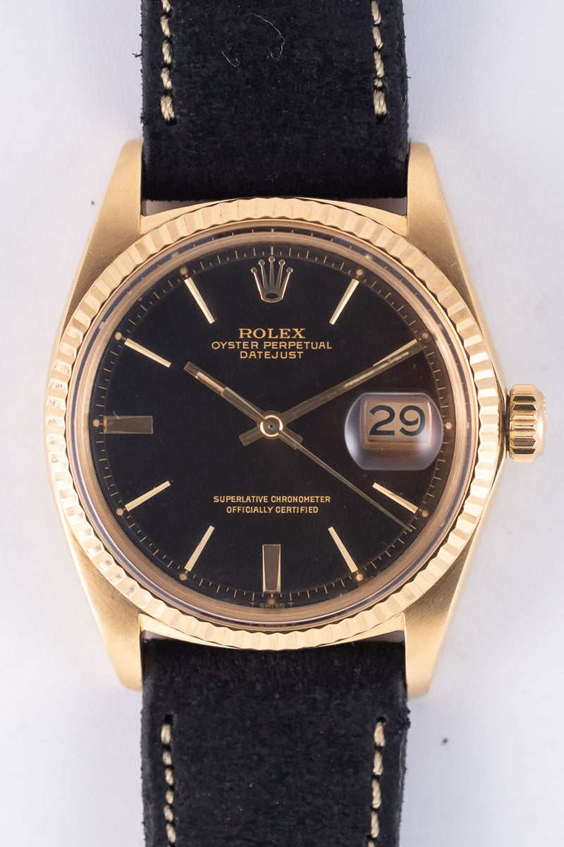 ROLEX DATEJUST Ref.1601 Tropical Black Gilt “Doorstop Dial” 18K Yellow Gold