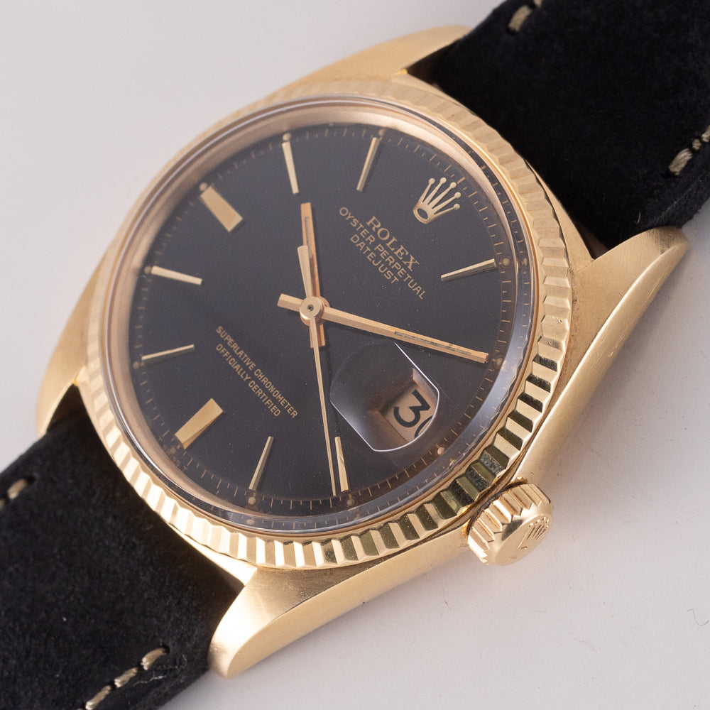 キム出品 ROLEX DATEJUST Ref.1601 Tropical Black Gilt “Doorstop Dial” 18K
