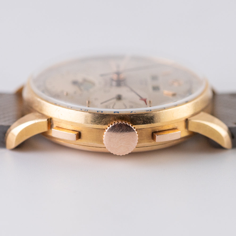 RECORD Valjoux 88 Triple Calendar Moon Phase Chronograph in 18K Rose Gold
