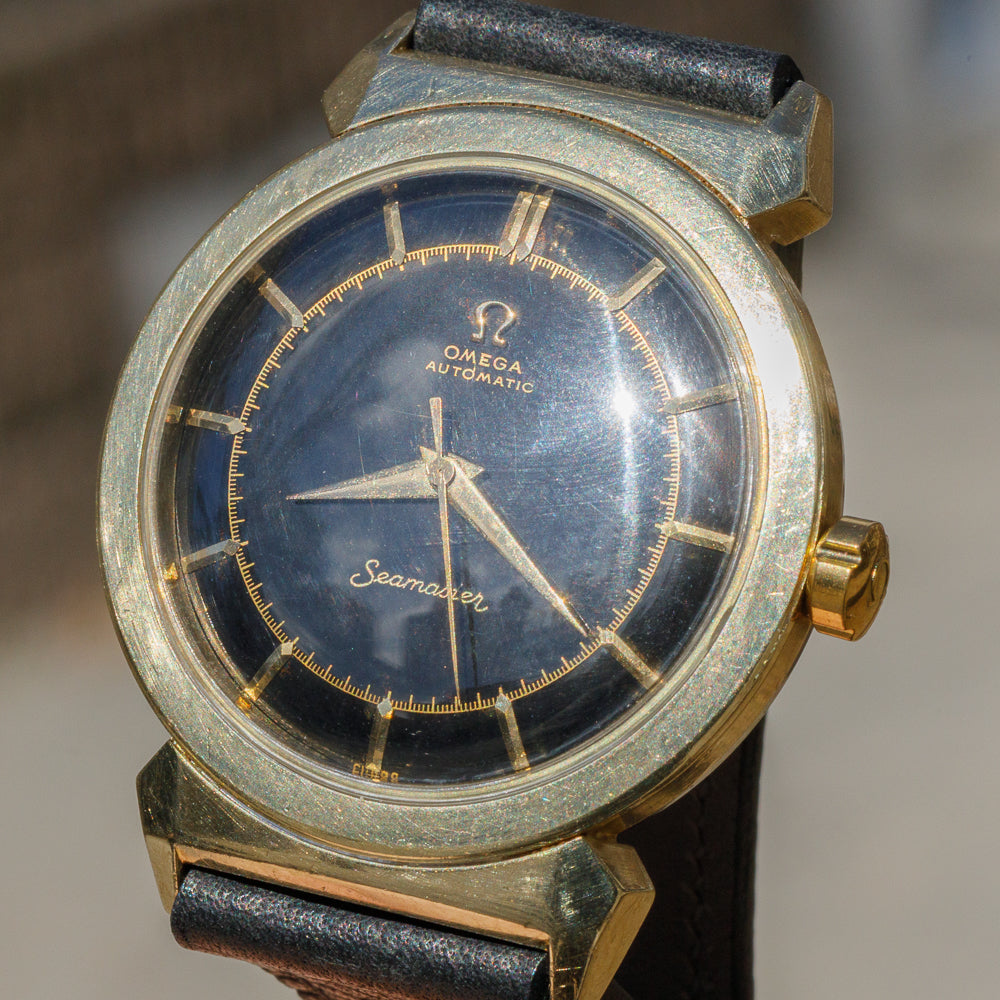 OMEGA Seamaster Ref.14350-2SC Hooded Lugs Black Gilt Dial Bumper
