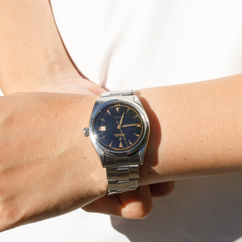 ROLEX OYSTERDATE Black Gilt Debossed Dial Ref.6294