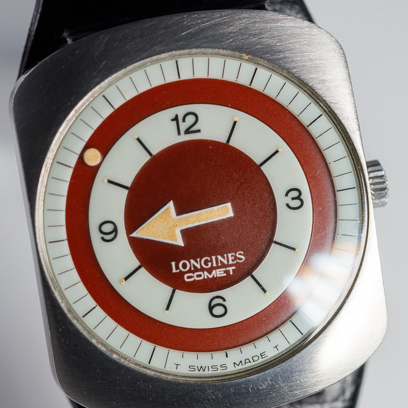 珍品！marianelli quartsドーム型時計 ヴィンテージ LONGINES COMET Portuguese Red Dial Ref.8475 NEW OLD STOCK BOX