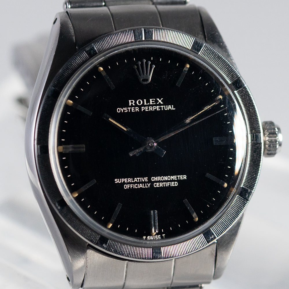 ROLEX OYSTER PERPETUAL Black Gilt Dial  Ref.1007  BOX and Paper