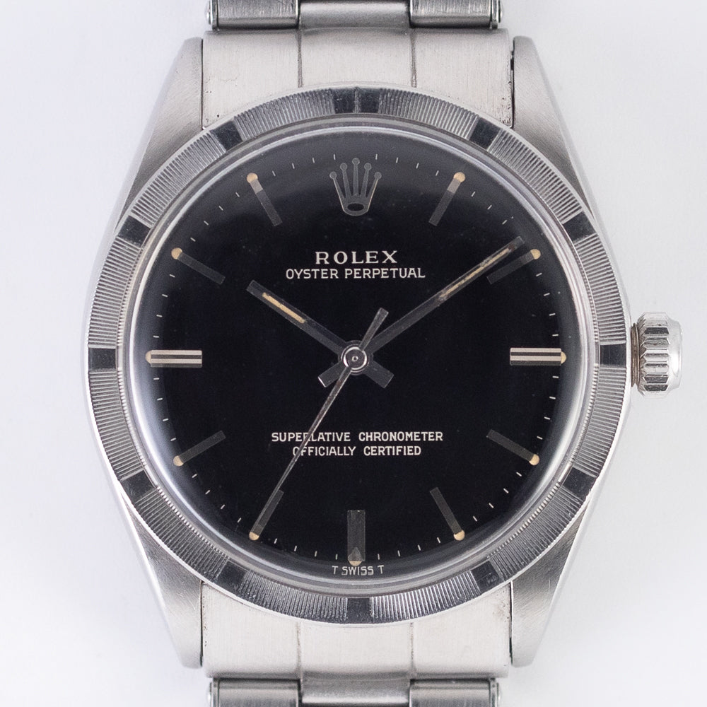 ROLEX OYSTER PERPETUAL Black Gilt Dial  Ref.1007  BOX and Paper