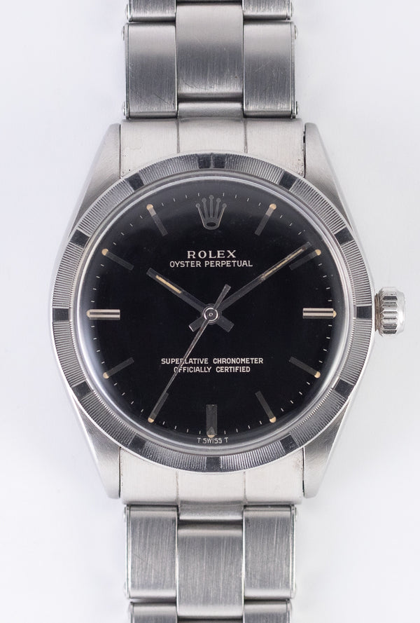 ROLEX OYSTER PERPETUAL Black Gilt Dial  Ref.1007  BOX and Paper