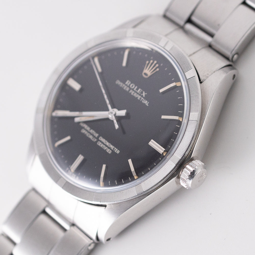 ROLEX OYSTER PERPETUAL Black Gilt Dial  Ref.1007  BOX and Paper