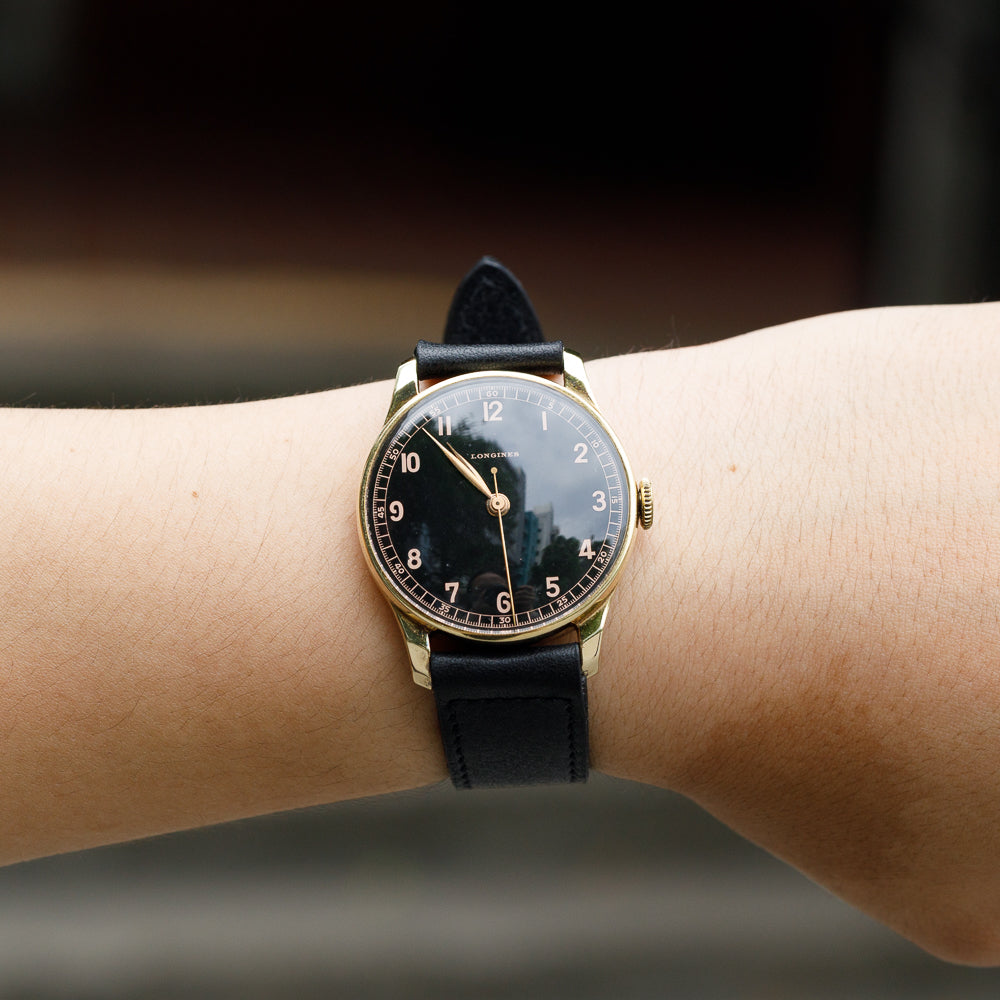 LONGINES Cal.27.0 14K Yellow Gold Black Gilt Dial
