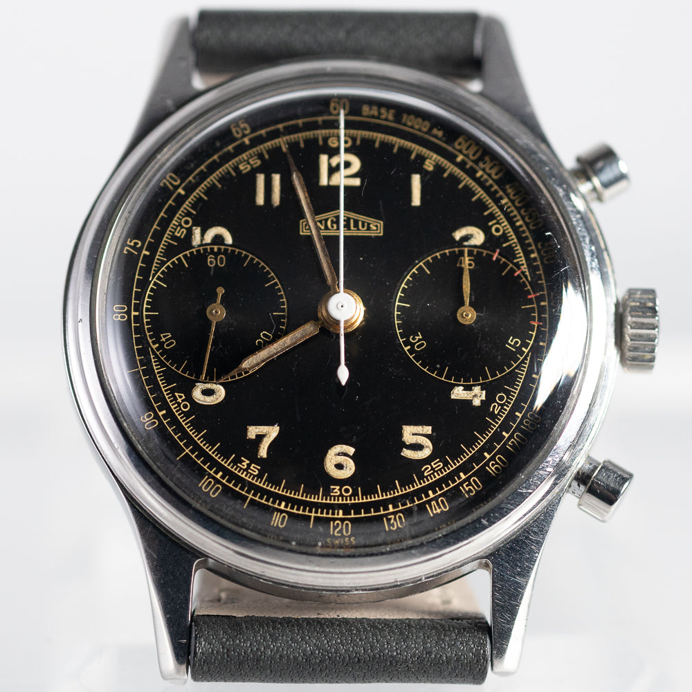 ANGELUS waterploof Chronograph Black Gilt Dial Cal.215 – TIMEANAGRAM