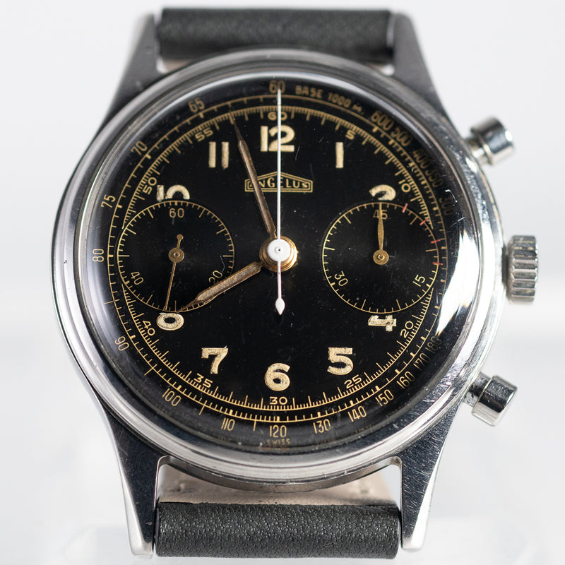 ANGELUS waterploof Chronograph Black Gilt Dial Cal.215 – TIMEANAGRAM