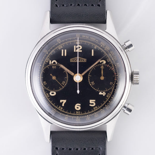 ANGELUS waterploof Chronograph Black Gilt Dial Cal.215 – TIMEANAGRAM