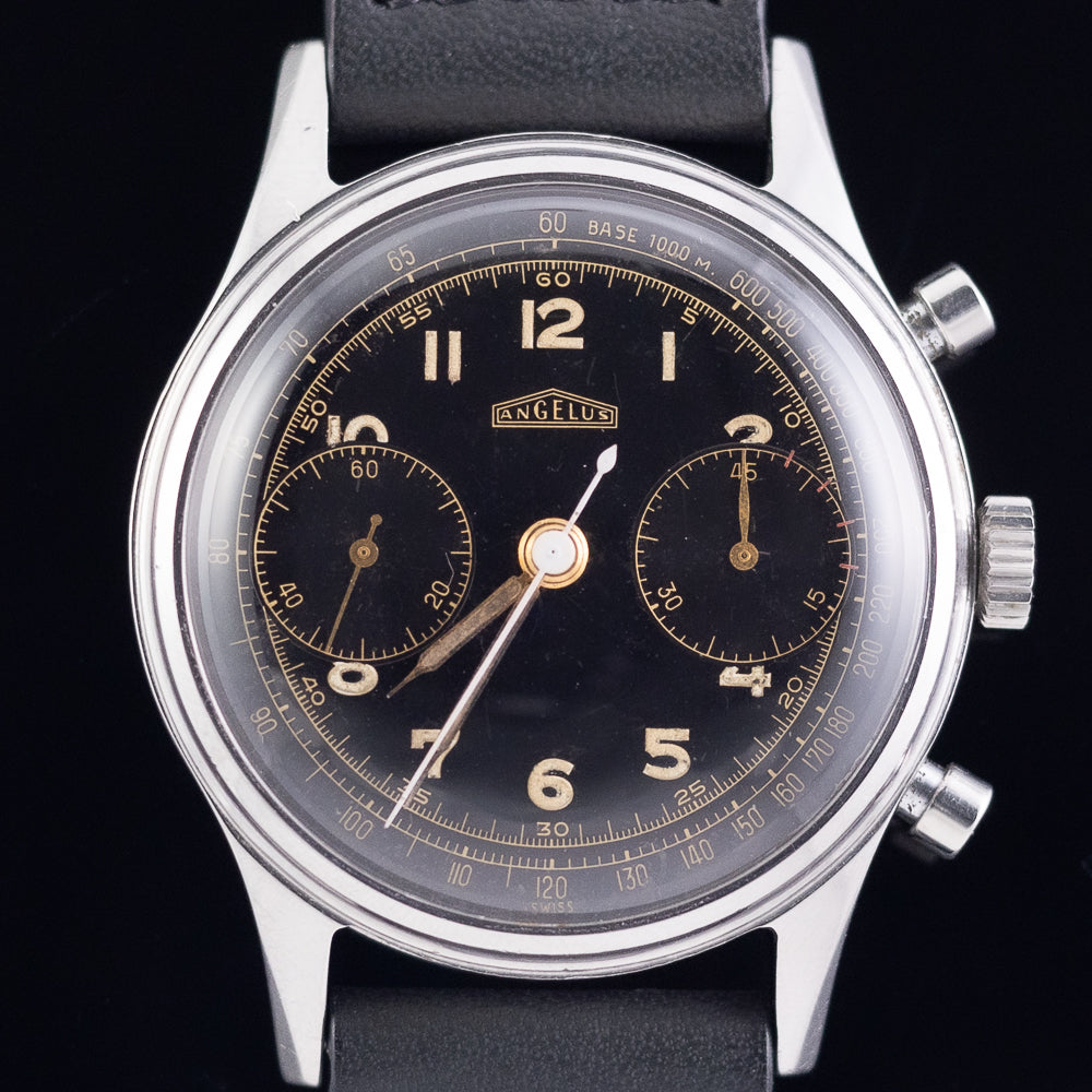 ANGELUS waterploof Chronograph Black Gilt Dial Cal.215 – TIMEANAGRAM